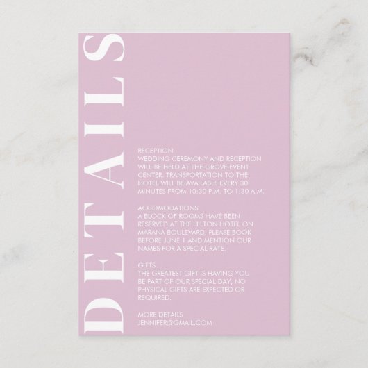 Minimale uitnodiging voor huwelijksgegevens informatiekaartje (Voorkant)