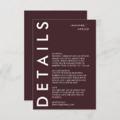 Minimale uitnodiging voor huwelijksgegevens informatiekaartje (Voorkant / Achterkant)