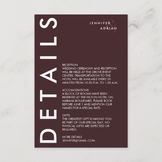 Minimale uitnodiging voor huwelijksgegevens informatiekaartje (Voorkant)