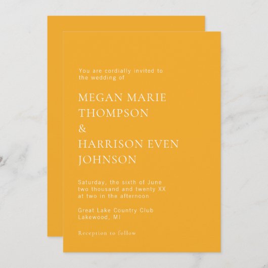 Minimale uitnodiging voor klassieke bruiloft (Voorkant / Achterkant)