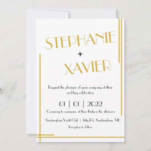 Minimale uitnodiging voor kunstDeco Gold Wedding (Voorkant)