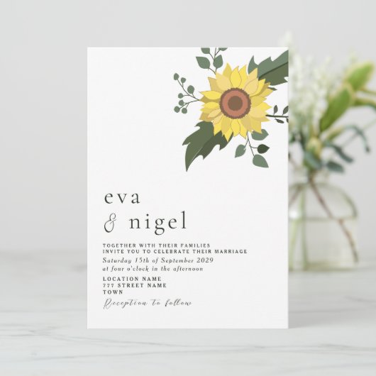 Minimale uitnodiging voor moderne zonnebloempjes (Staand voorkant)