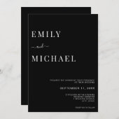 Minimale uitnodiging voor moderne zwarte bruiloft (Voorkant / Achterkant)