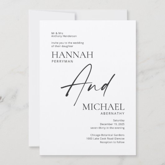 Minimale uitnodiging voor moderne zwarte ivoor (Voorkant)