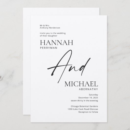 Minimale uitnodiging voor moderne zwarte ivoor (Voorkant / Achterkant)