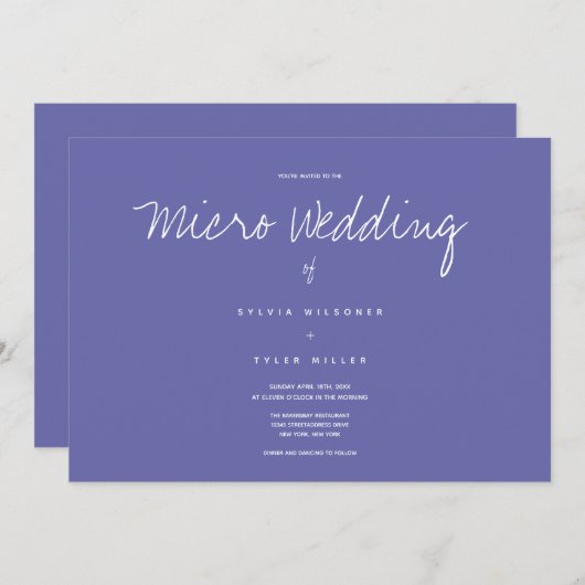 Minimale uitnodiging voor Paarse Micro Wedding (Voorkant / Achterkant)