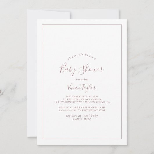 Minimale uitnodiging voor Roos Gold Baby shower (Voorkant)