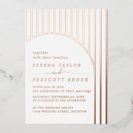 Minimale uitnodiging voor Roos Gold Wedding Real F (Voorkant)