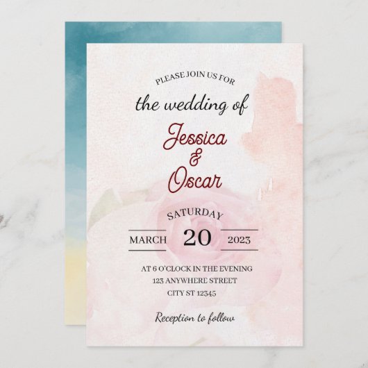 Minimale uitnodiging voor  roze weddenschappen (Voorkant / Achterkant)