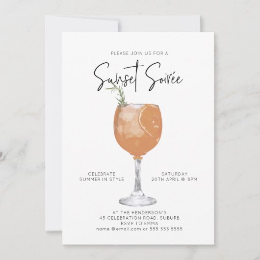 Minimale uitnodiging voor Sunset Summer Cocktail P (Voorkant)