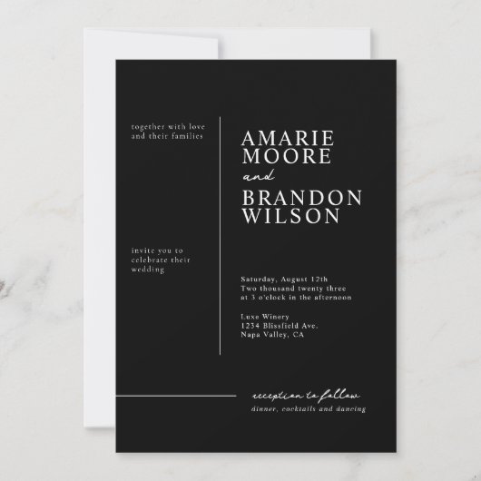 Minimale uitnodiging voor Typografie Black Wedding (Voorkant)