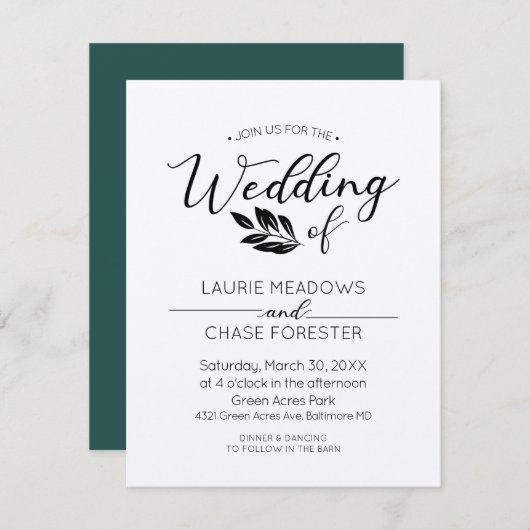 Minimale uitnodiging voor vertakking (Voorkant / Achterkant)