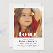 Minimale uitnodiging voor vierde verjaardag | 4e v (Voorkant)