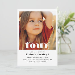 Minimale uitnodiging voor vierde verjaardag | 4e v