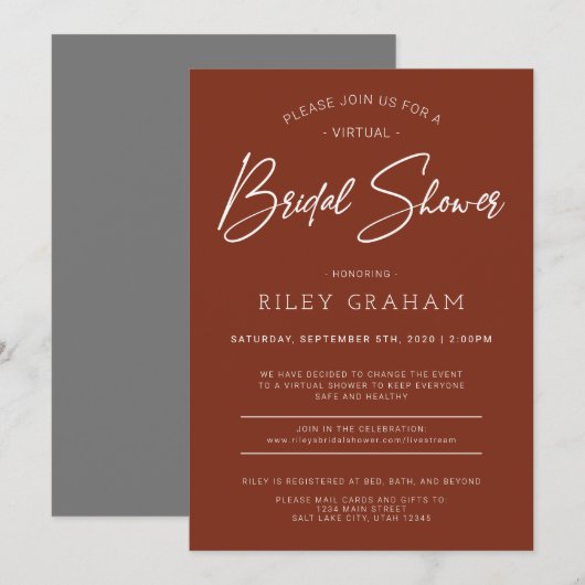 Minimale uitnodiging voor virtuele bridal-Shower (Voorkant / Achterkant)