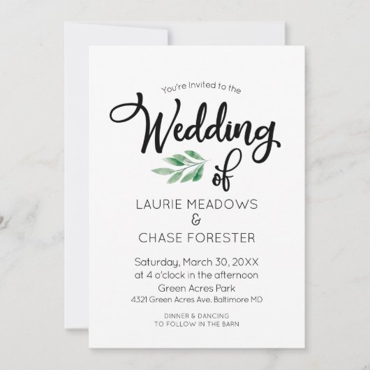 Minimale uitnodiging voor Waterverf Greenery Weddi (Voorkant)