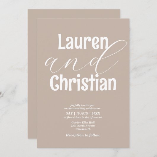 Minimale uitnodiging voor weddenschap met beige sc (Voorkant / Achterkant)