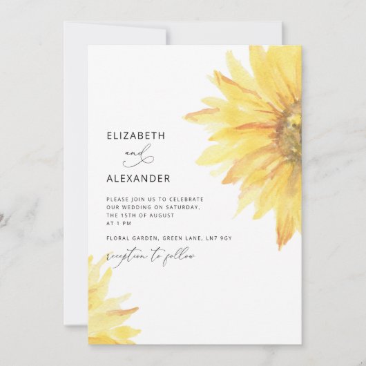 Minimale uitnodiging voor zonnebloembruiloft (Voorkant)