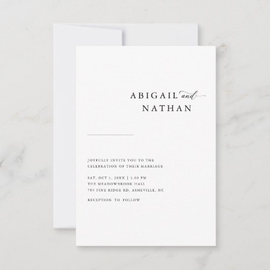 Minimale uitnodiging voor zwart-witbruiloft (Voorkant)