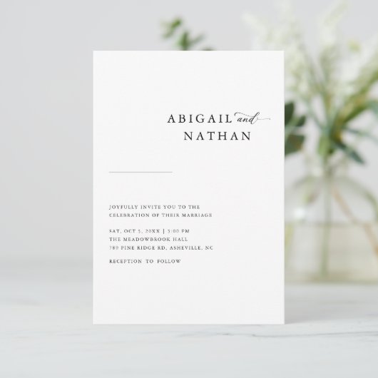 Minimale uitnodiging voor zwart-witbruiloft (Staand voorkant)