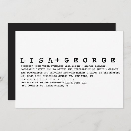 Minimale uitnodiging voor zwart-witbruiloft (Voorkant / Achterkant)