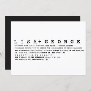 Minimale uitnodiging voor zwart-witbruiloft