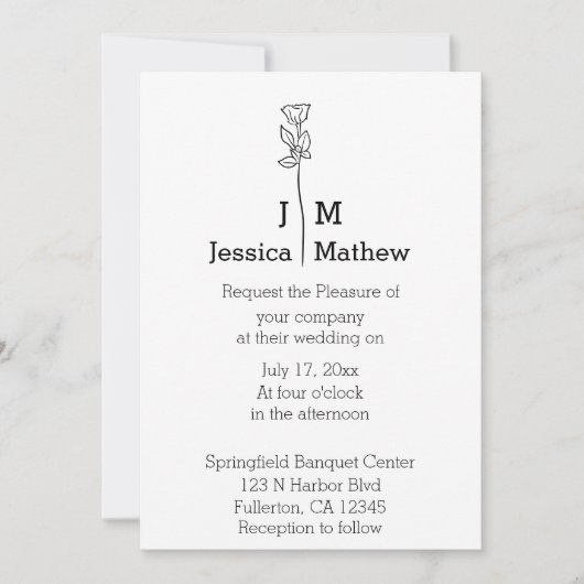 Minimale uitnodiging voor zwart-witbruiloft (Voorkant)