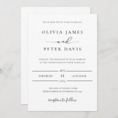 Minimale uitnodiging voor zwart-witbruiloft (Voorkant / Achterkant)