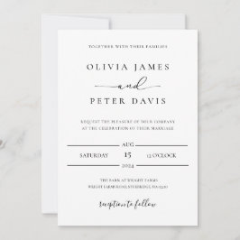 Minimale uitnodiging voor zwart-witbruiloft