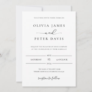 Minimale uitnodiging voor zwart-witbruiloft