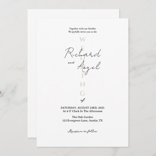 Minimale uitnodiging voor zwart-withuwelijk (Voorkant / Achterkant)