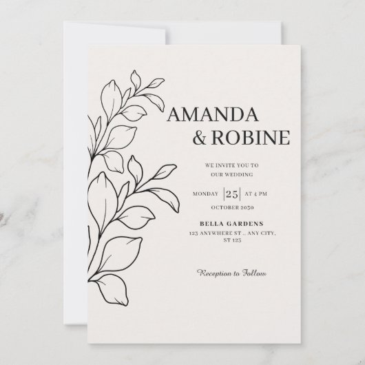 Minimale uitnodiging voor zwart-withuwelijk (Achterkant)