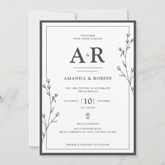 Minimale uitnodiging voor zwart-withuwelijk (Voorkant)