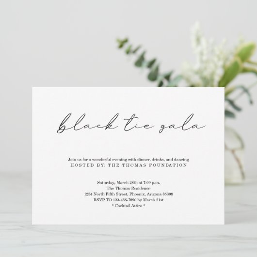 Minimale uitnodiging voor zwarte Stropdas Gala (Staand voorkant)