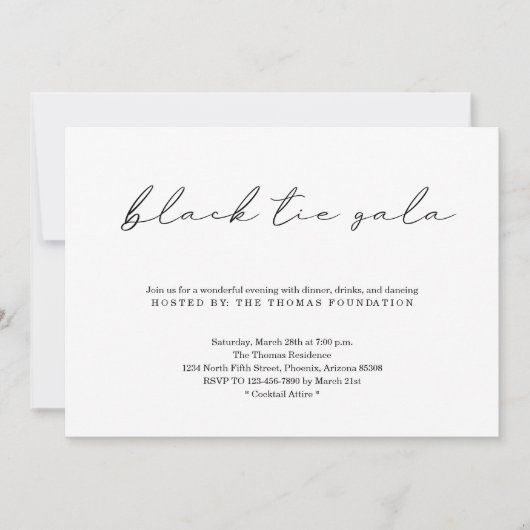 Minimale uitnodiging voor zwarte Stropdas Gala (Voorkant)