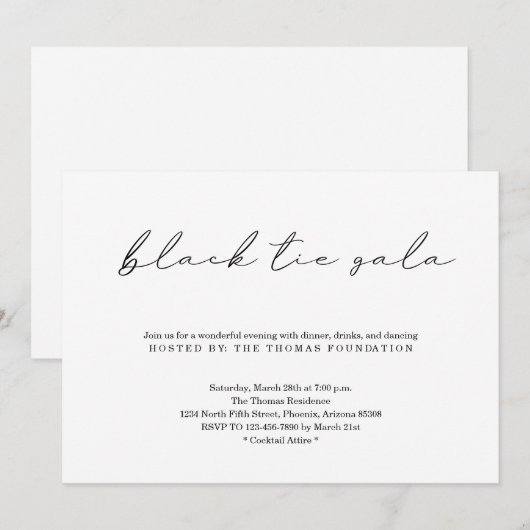 Minimale uitnodiging voor zwarte Stropdas Gala (Voorkant / Achterkant)