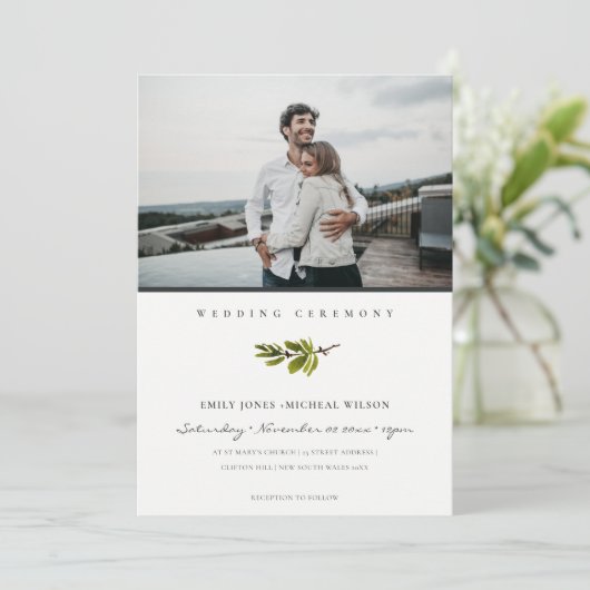 Minimale uitzending van de Elegant Pine Branch Pho Bedankkaart (Staand voorkant)