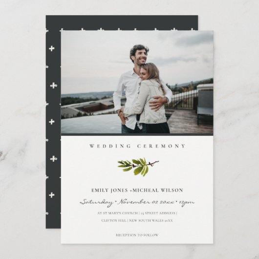 Minimale uitzending van de Elegant Pine Branch Pho Bedankkaart (Voorkant / Achterkant)