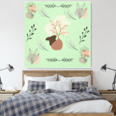 Minimale vaas, veren en boho bloemkunst- canvas afdruk (Insitu (Slaapkamer))