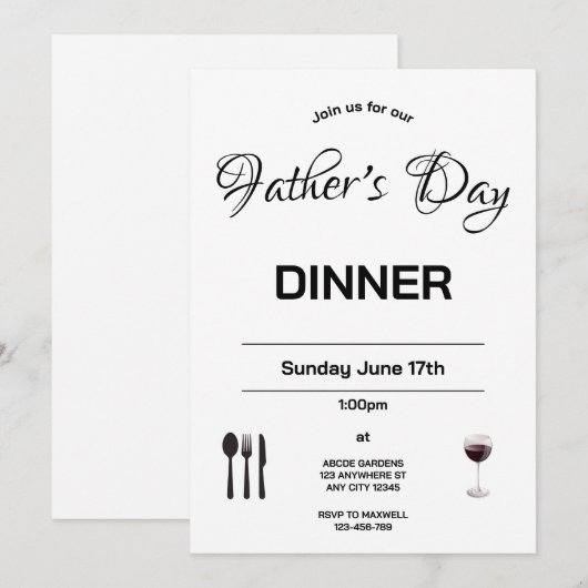 Minimale Vaderdag-dineruitnodiging Kaart (Voorkant / Achterkant)