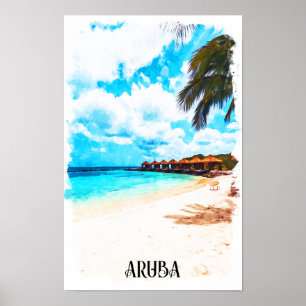 Minimale vakantie naar Aruba Caribisch eiland Poster