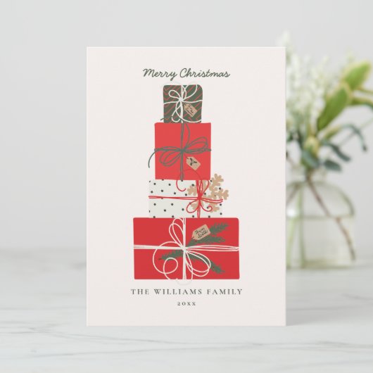 Minimale vakantie Scandi Style Gifts Stack Non-Pho Feestdagenkaart (Staand voorkant)