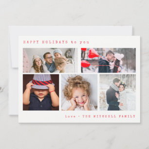 Minimale vakantiefotocollage   Rode gingham Feestdagenkaart