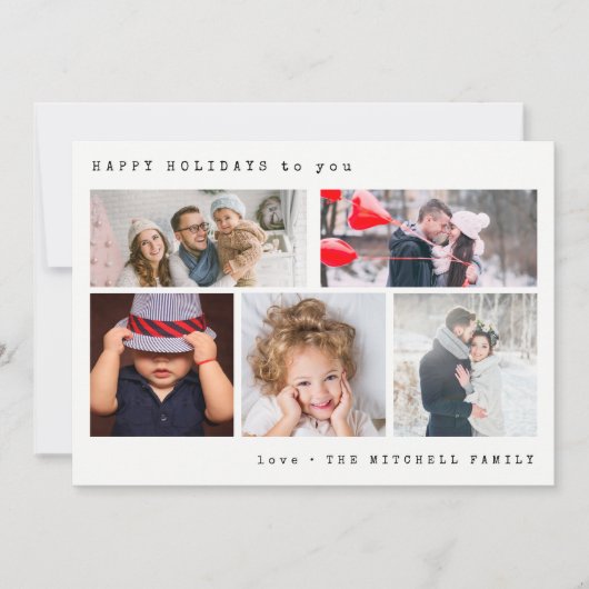 Minimale vakantiefotocollage | Zwarte Gingham Feestdagenkaart (Voorkant)