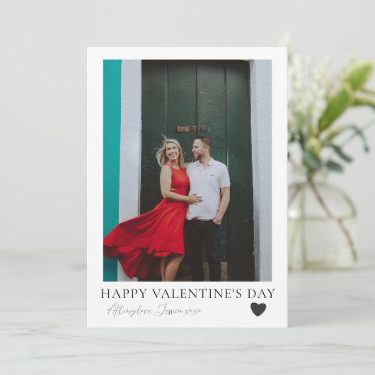 Minimale Valentijnsdag zwart-wit en foto Feestdagenkaart (Staand voorkant)