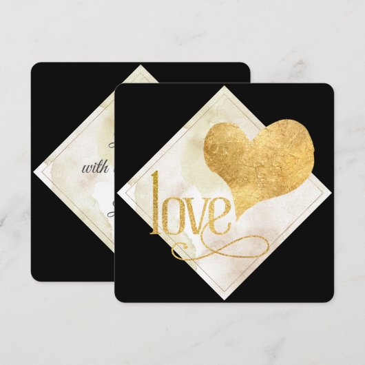 Minimale Valentijnse zwarte en goudLOVE Feestdagenkaart (Voorkant / Achterkant)