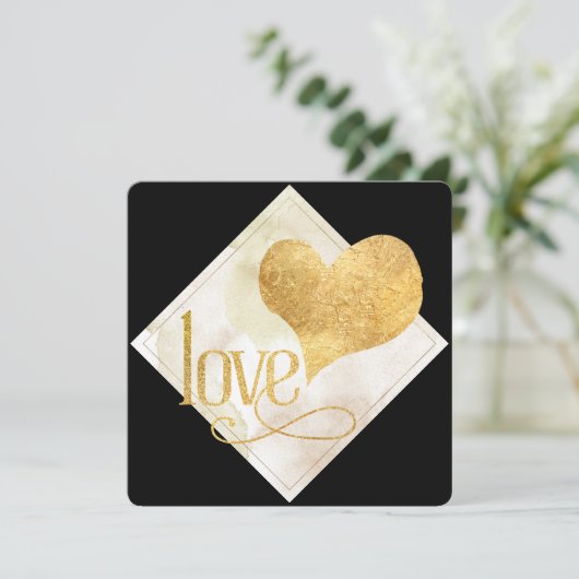 Minimale Valentijnse zwarte en goudLOVE Feestdagenkaart (Staand voorkant)