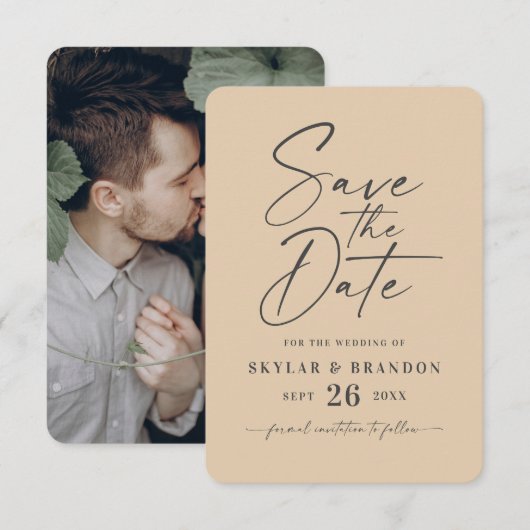 Minimale vaste Bleke gele kleurenbruiloft Save The Date (Voorkant / Achterkant)
