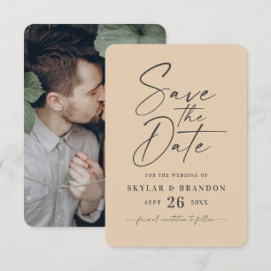 Minimale vaste Bleke gele kleurenbruiloft Save The Date