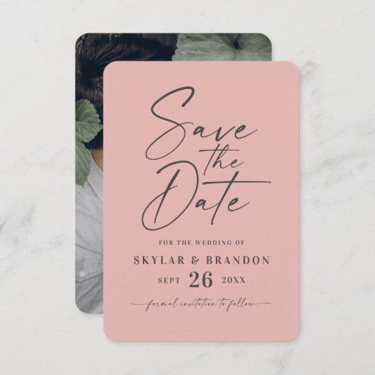 Minimale vaste, blush roze kleurenbruiloft save the date (Voorkant / Achterkant)